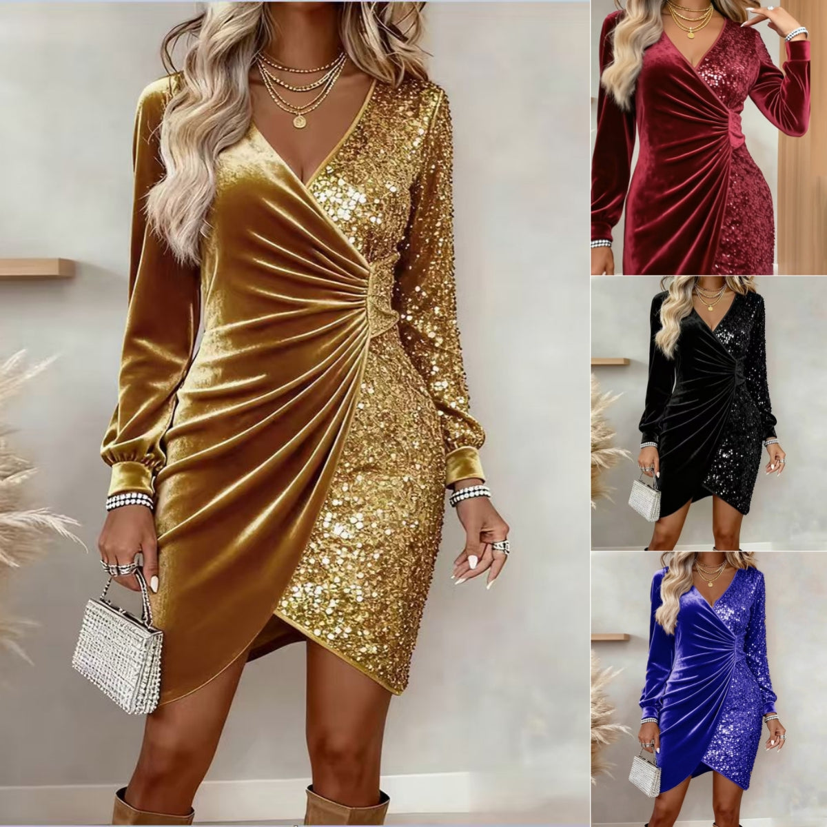 Sequin Wrap Mini Dress