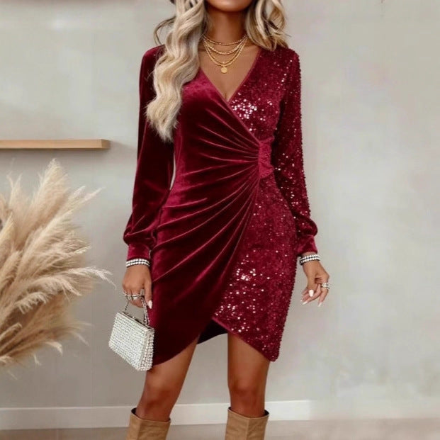 Sequin Wrap Mini Dress