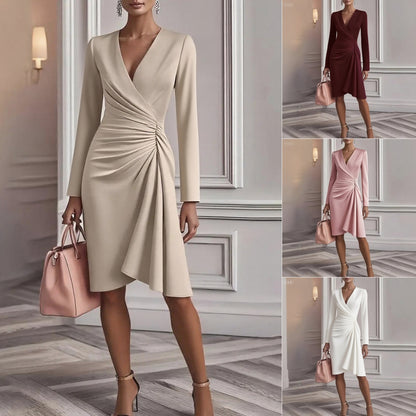 Lena V-Neck Pleated Midi Dress