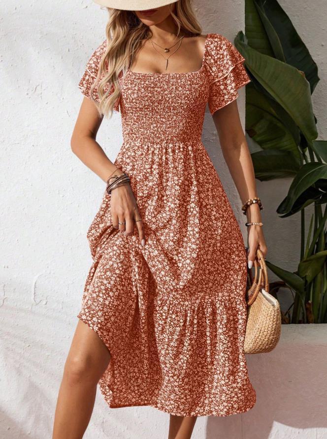 Floral Grace Off-Shoulder Midi Dress