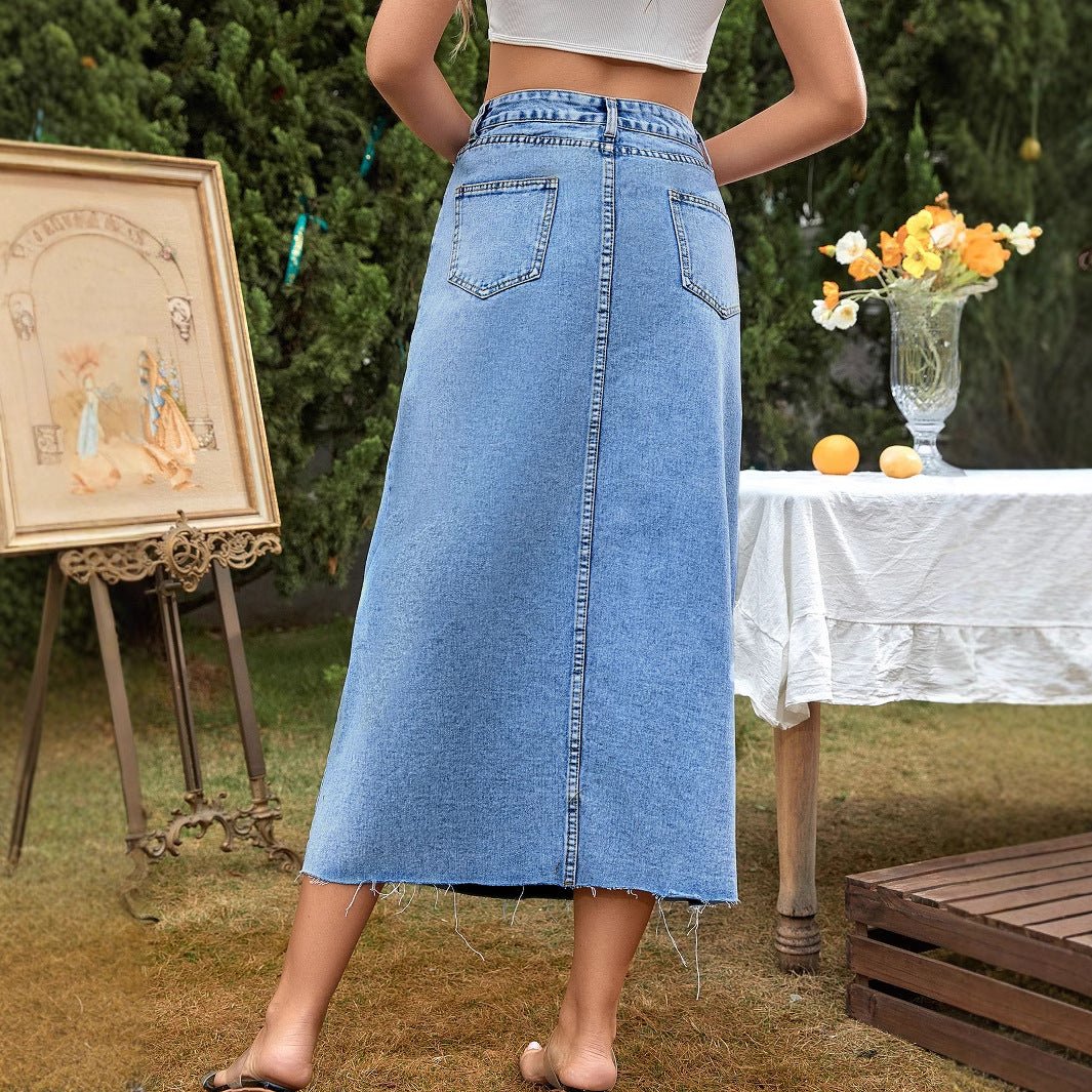 Aurora Straight Denim Midi Skirt - Nordik Paris