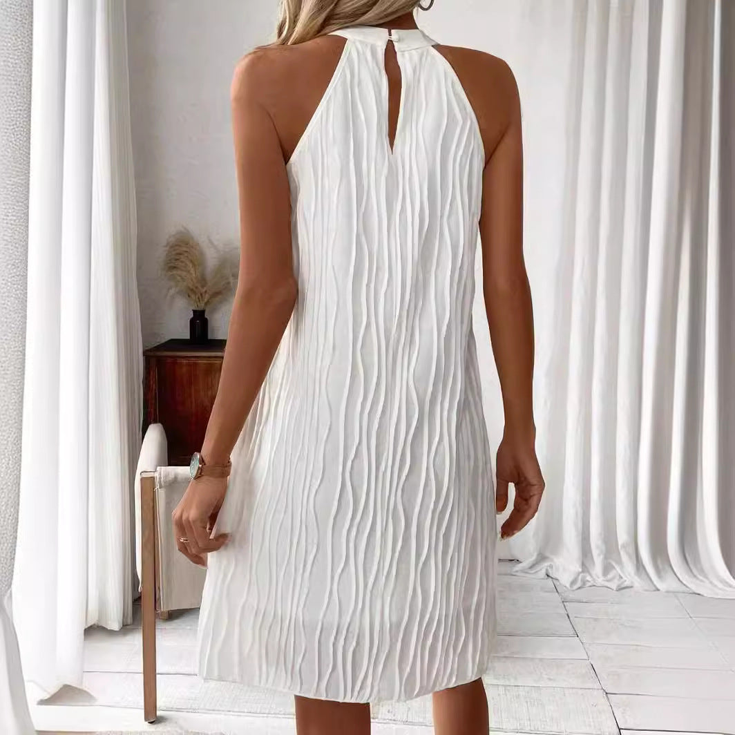 Ivory Muse Pleated Backless Midi Dress