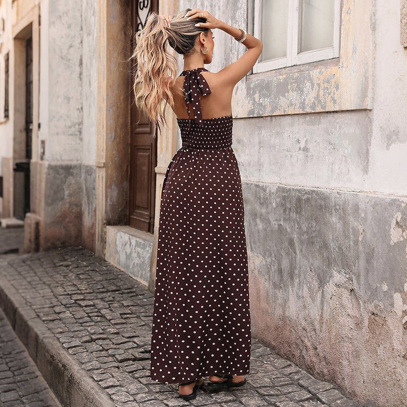 Polka Charm Halterneck Long Dress - Nordik Paris