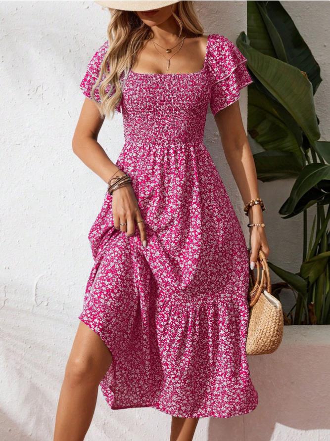 Floral Grace Off - Shoulder Midi Dress - Nordik Paris
