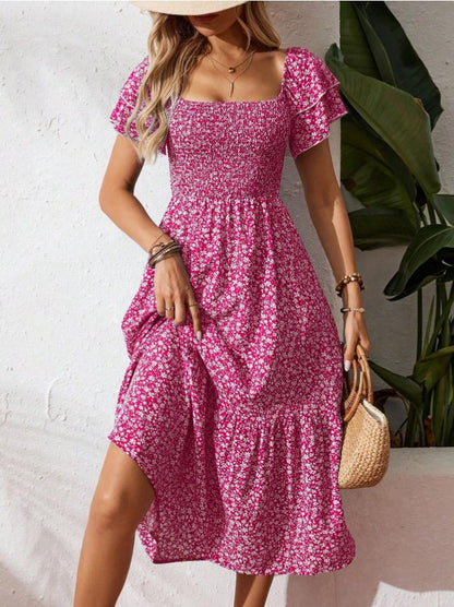 Floral Grace Off - Shoulder Midi Dress - Nordik Paris