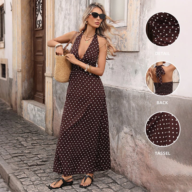 Polka Charm Halterneck Long Dress - Nordik Paris