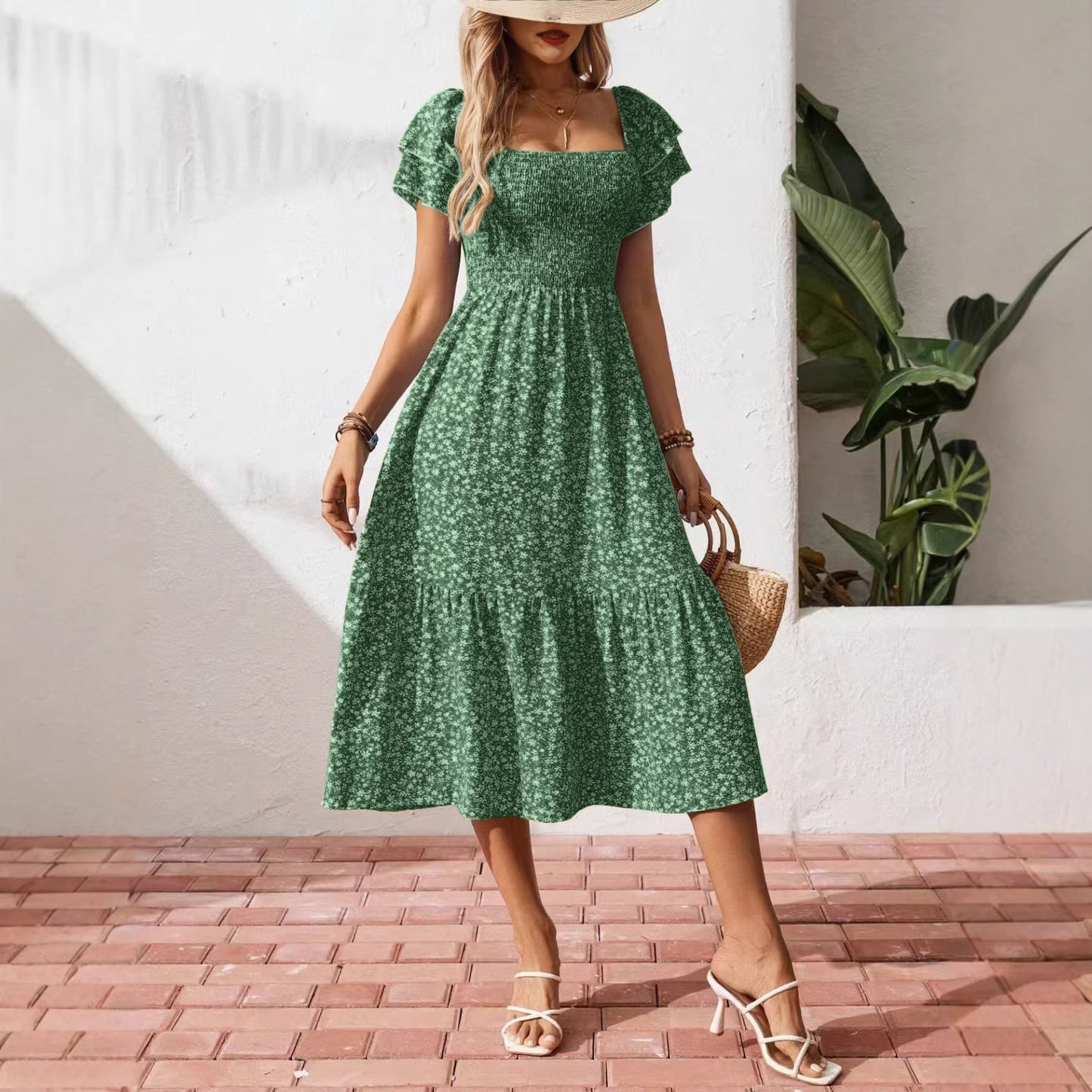 Floral Grace Off - Shoulder Midi Dress - Nordik Paris