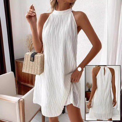 Ivory Muse Pleated Backless Midi Dress - Nordik Paris