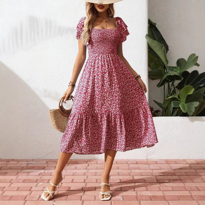 Floral Grace Off - Shoulder Midi Dress - Nordik Paris