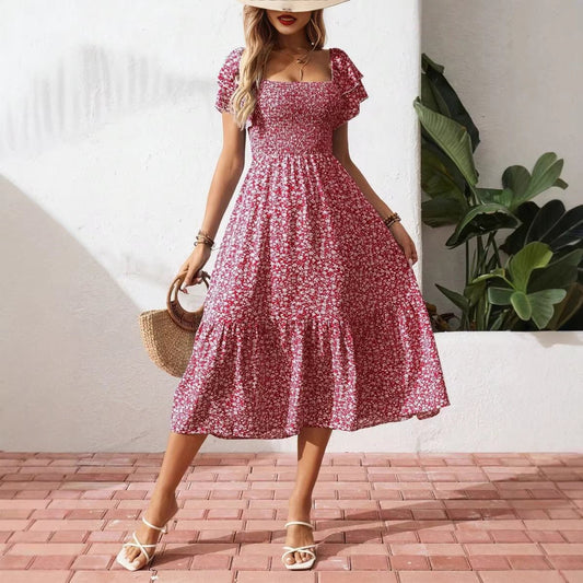 Floral Grace Off - Shoulder Midi Dress - Nordik Paris