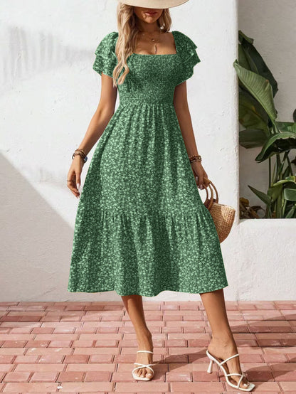 Floral Grace Off - Shoulder Midi Dress - Nordik Paris