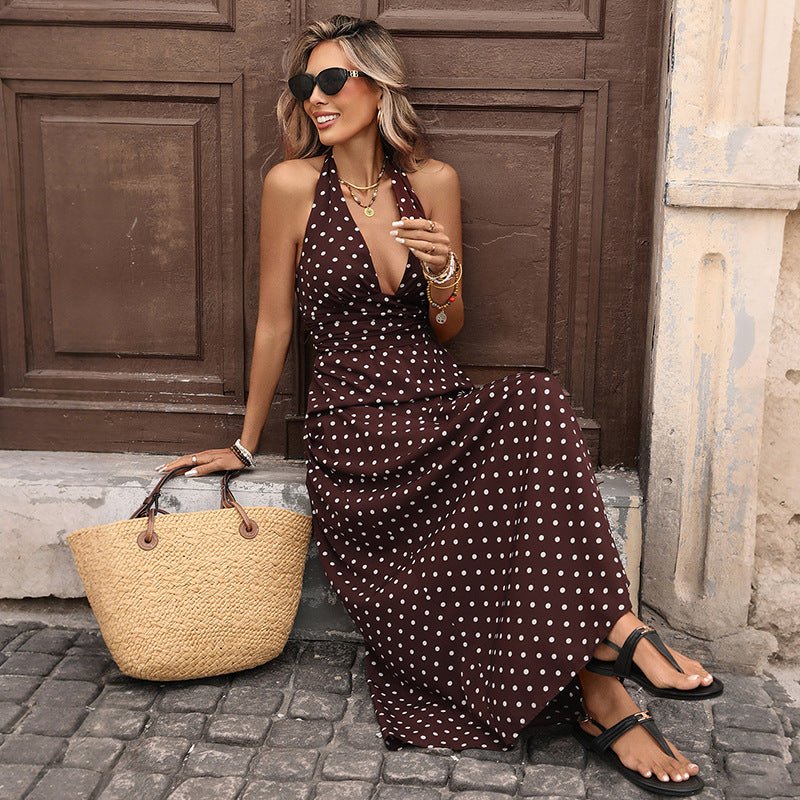 Polka Charm Halterneck Long Dress - Nordik Paris